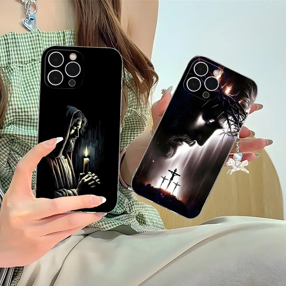 

Чехол для мобильного телефона «Иисус Христос» для iPhone 16, 15, 14, 13, 12, 11 X XR XS 8 6 Pro Max Plus, мини-прозрачный цветной принт, роскошь