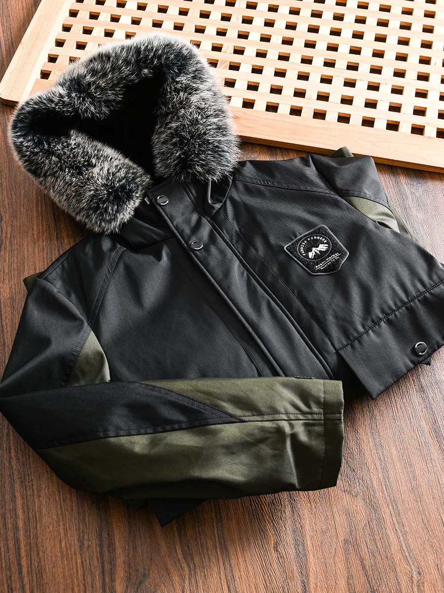 

Men's Winter Outdoor Fur Collar Leather Jacket Cotton Coat Medium Length Fashion Urban Style Standard Fit Youth Jacket