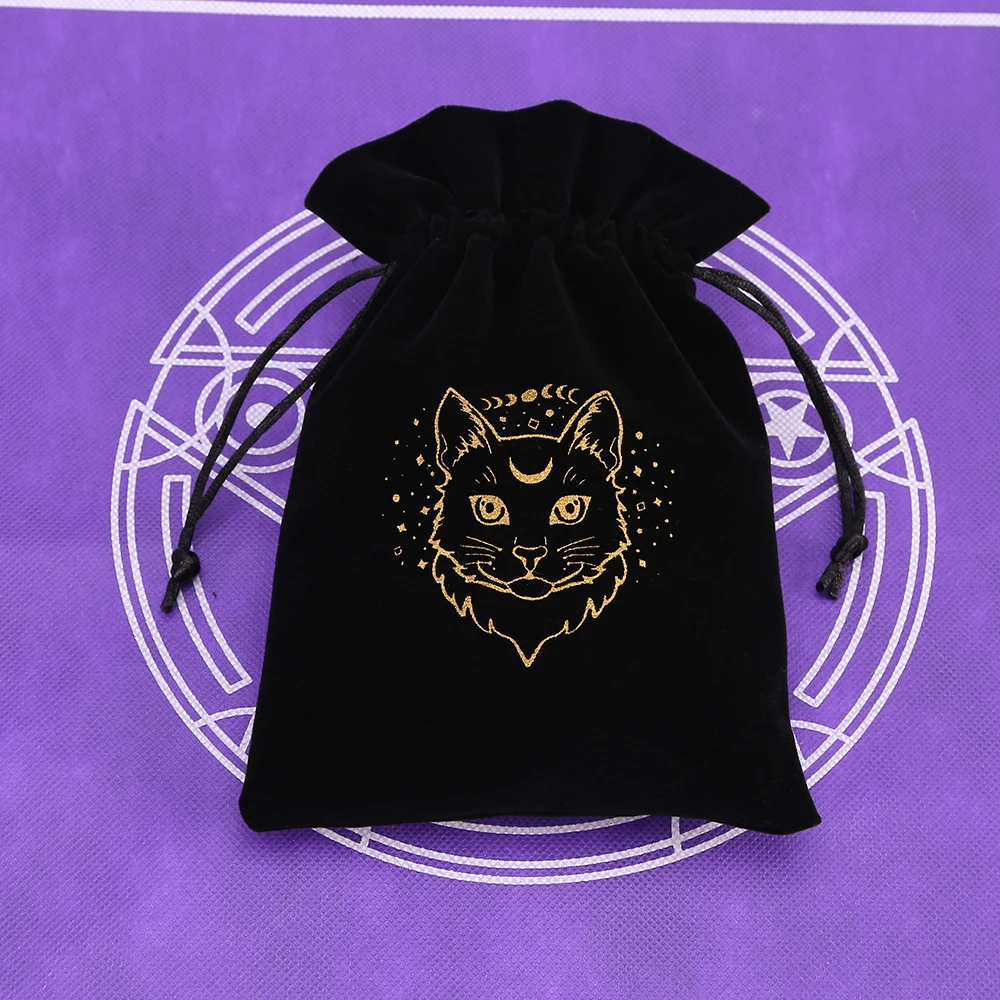 1 stücke Schwarz Samt Tarot Lagerung Tasche Mini Kordelzug Paket Hexe Wahrsagerei Kristall Tasche Tasche Würfel Halter Brettspiel Gold – Detail 23