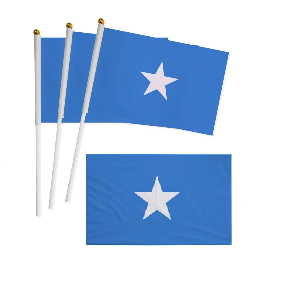 Custom 90*150cm/120*180cm/160*240cm/200*300cm BIg Somalia Flag 14*21cmalia Hand Flag With 30cm Plastics Pole  for Decor