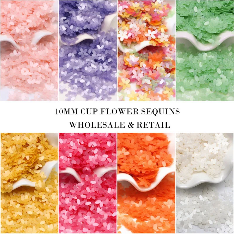 Sequin Matte White Color 10mm Cup Five Finger Flower Sequins Paillettes Sewing Wedding Craft Women Garments Accessories 10g/lot