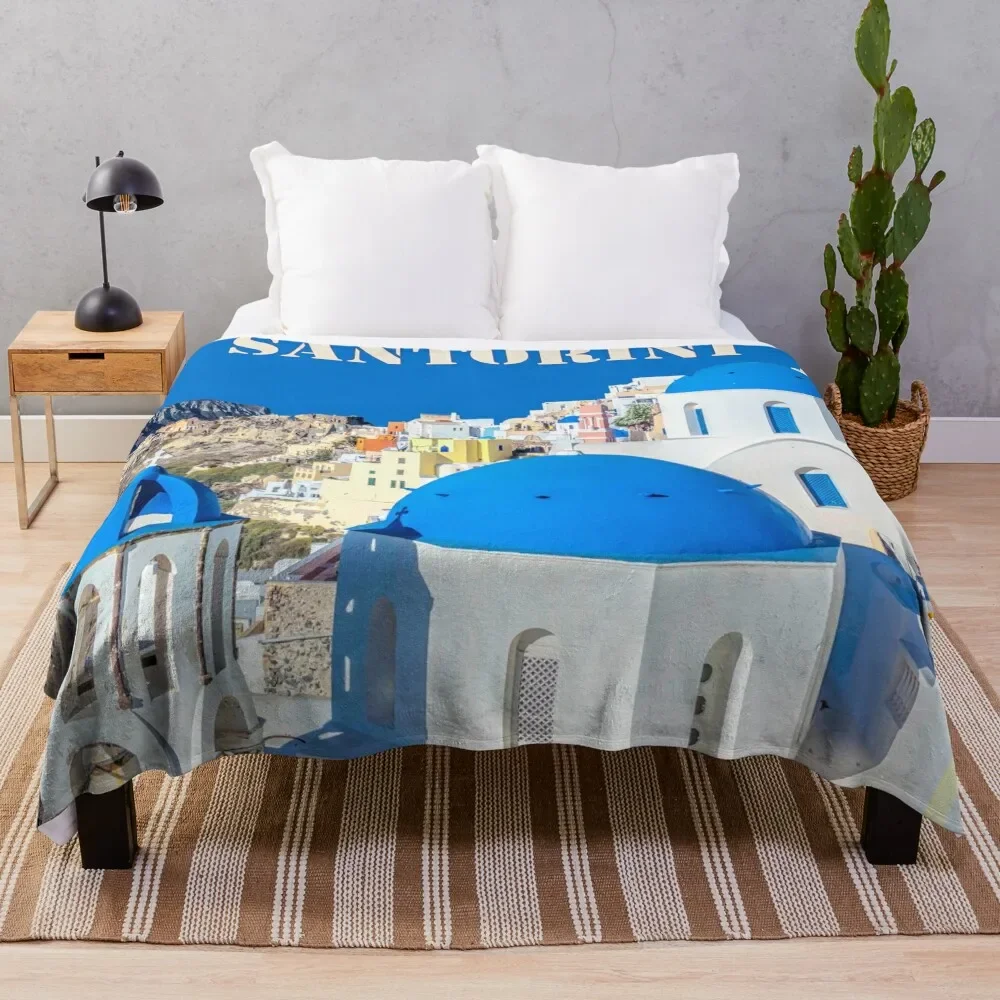 Santorini Island Throw Blanket Loose Winter beds Blankets