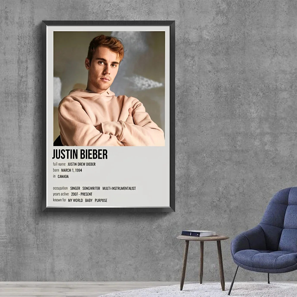 Justin Bieber Self-adhesive Art Poster Retro Kraft Paper Sticker DIY Room Bar Cafe Stickers Wall Painting