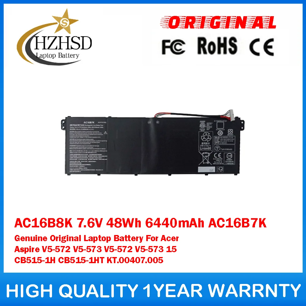 

AC16B8K 7,6 В 48 Втч 6440 мАч AC16B7K Оригинальный аккумулятор для ноутбука Acer Aspire V5-572 V5-573 V5-572 V5-573 15 CB515-1H