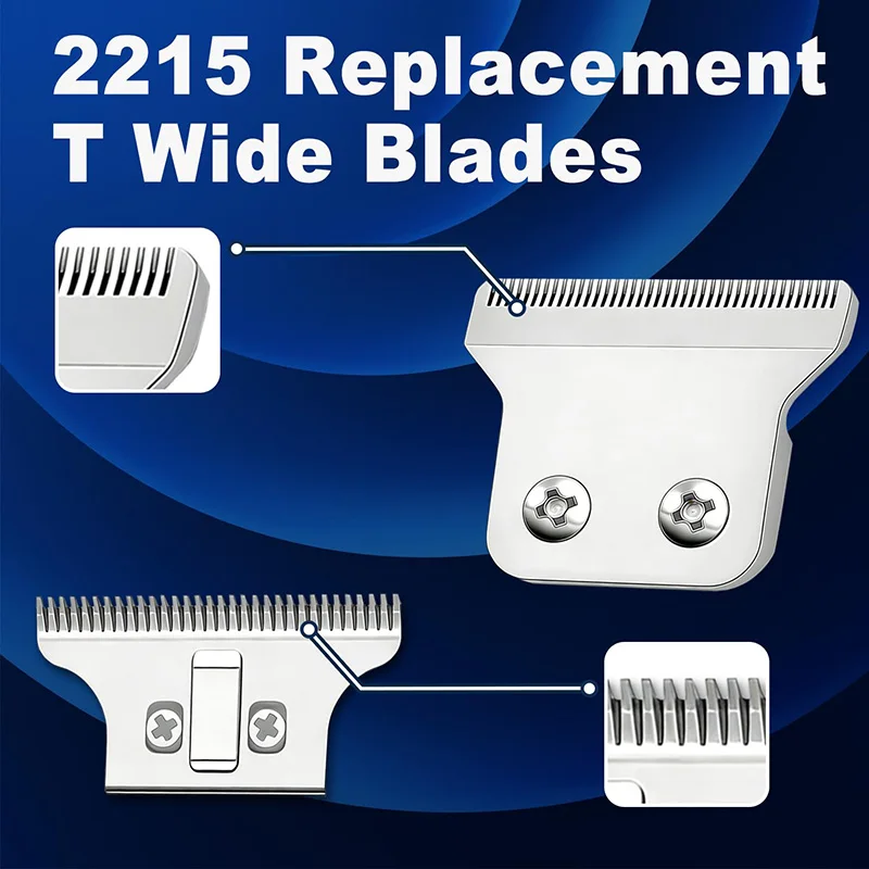 Adjustable Zero-Gap 2215 Replacement T Wide Blades for 5 Star Detailer Li Trimmer 8081 & 8171 Stainless Steel Trimmer Blade