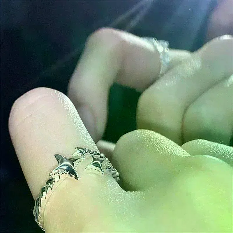 Korean Style Silver Color Ins Cool Star Rings Simple Fashion Opening Adjustable Finger Rings For Women Jewelry Party Gift