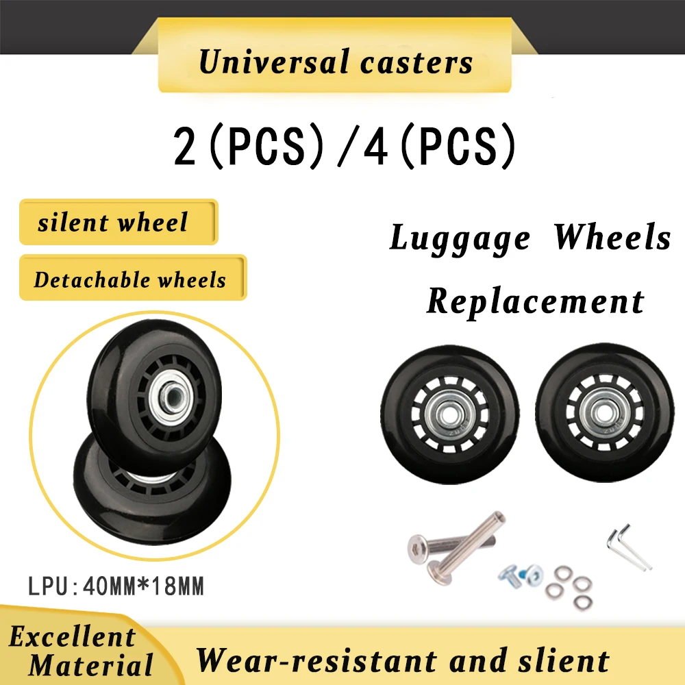 Substituição Mala Acessórios, Resistente ao Desgaste Trolley Caso, única Roda Pano Caixa, Rolo Mala Bag, Silent Pulley, Preto