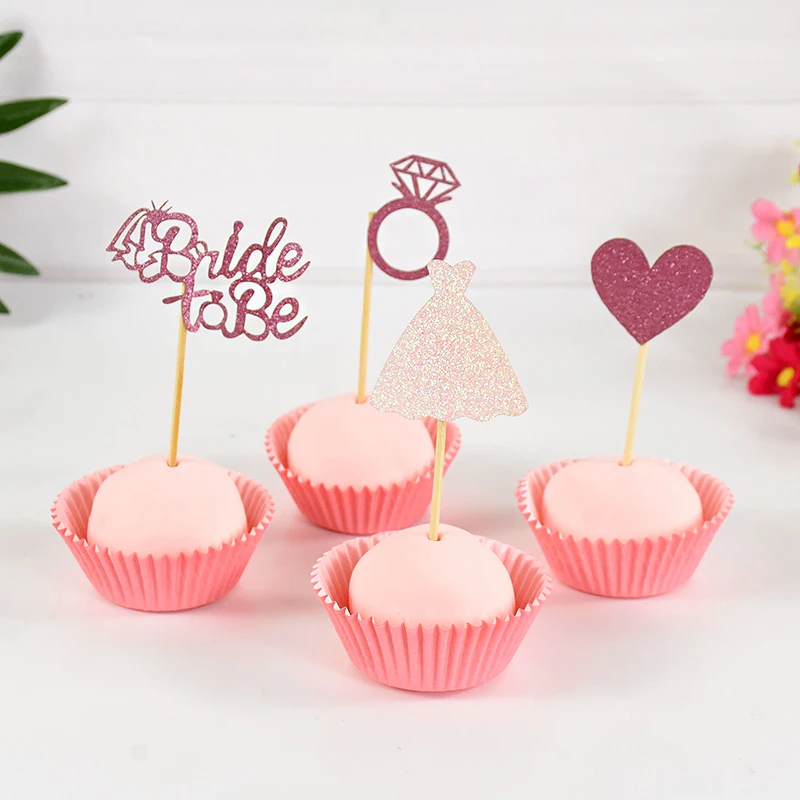 12 Stück Braut-to-be Glitzer-Diamant-Ring Hochzeit Cupcake-Topper Roségold Brautparty Junggesellinnenabschied Kuchen-Dekorationen