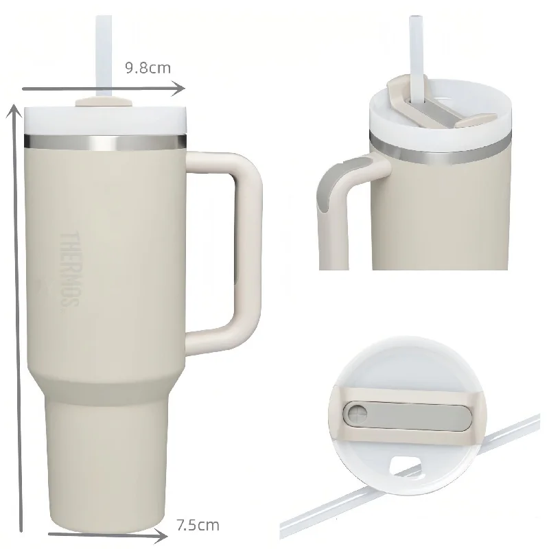 Imagem -03 - Thermos-double Wall Vacuum Caneca com Alça de Palha Garrafa de Água Isolada de Aço Inoxidável Mantenha Quente e Frio Copo de Café 40oz