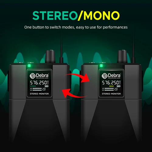 Imagen 2 del producto Debra ST-102 Sistema de monitorización intrauditiva inalámbrico estéreo profesional, UHF con Bluetooth 5.0, para escenario, baterista, estudio de grabación