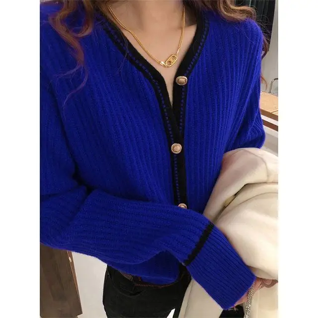 Loose Western-style Knitted Cardigan Women\'s Spring and Autumn New Korean Version Versatile Lazy Style V-neck Jacket Women