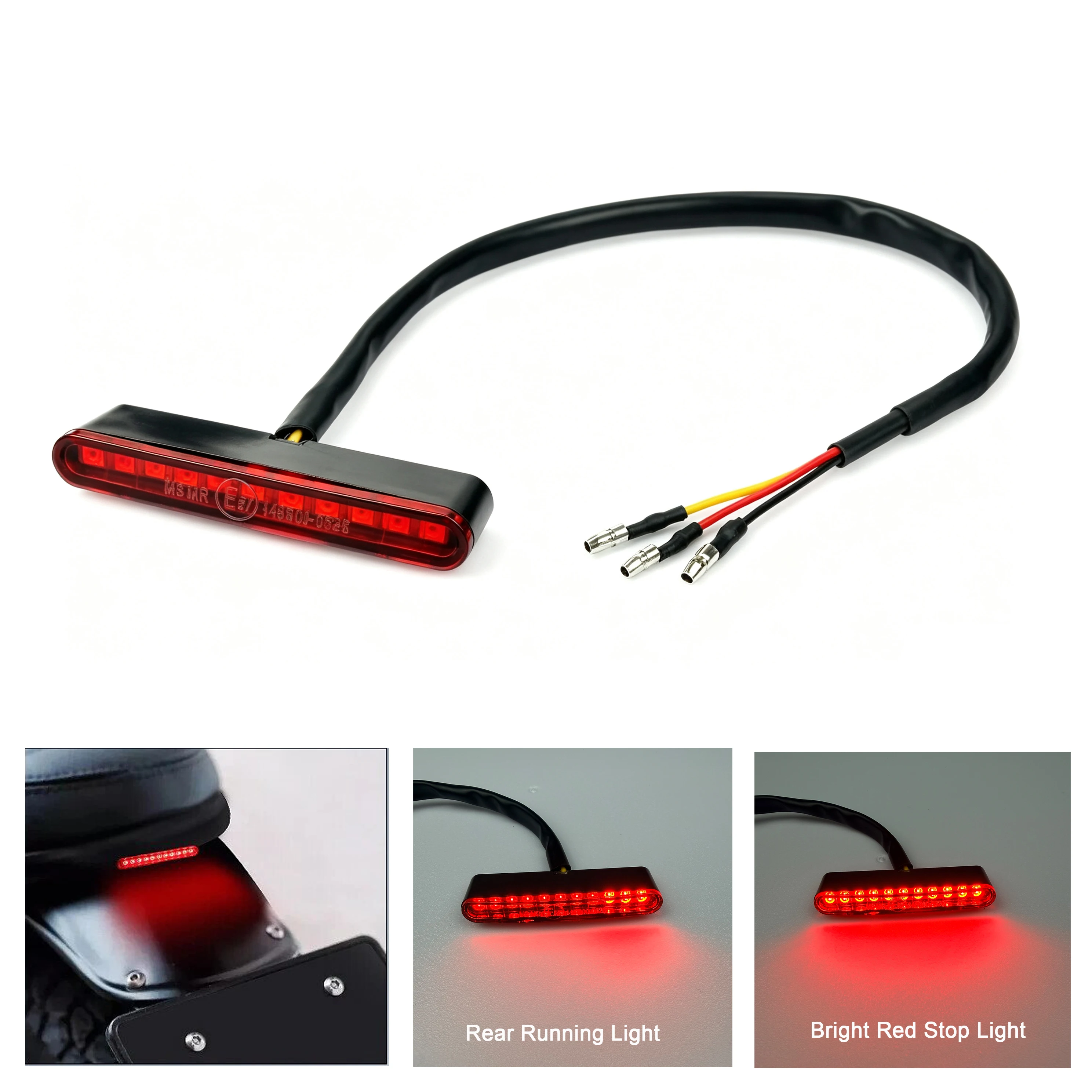 E Marked 12V LED Motorcycle Straight Linear Tail Light Mini Rear Running Stop Brake Bright Lamp Dirt Bike License Plate Light