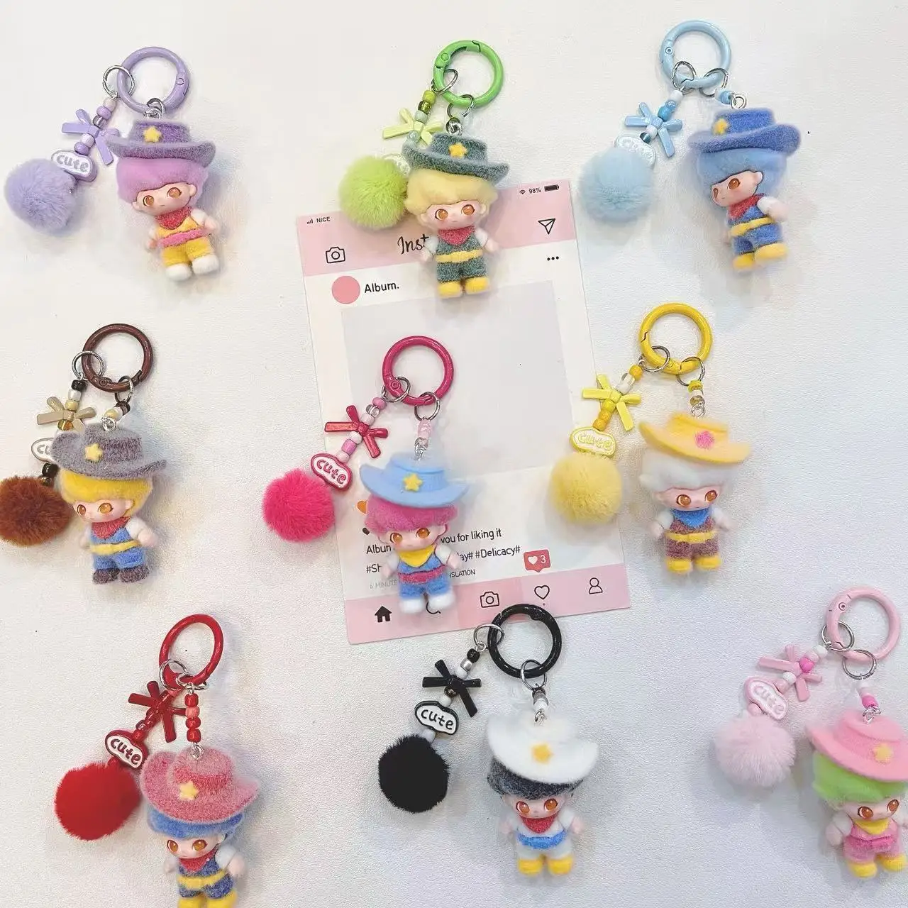 

Cute Plucked Western Cowboy Style Didi Cute Grain Keychain Bag Pendant Cartoon Doll Phone Chain