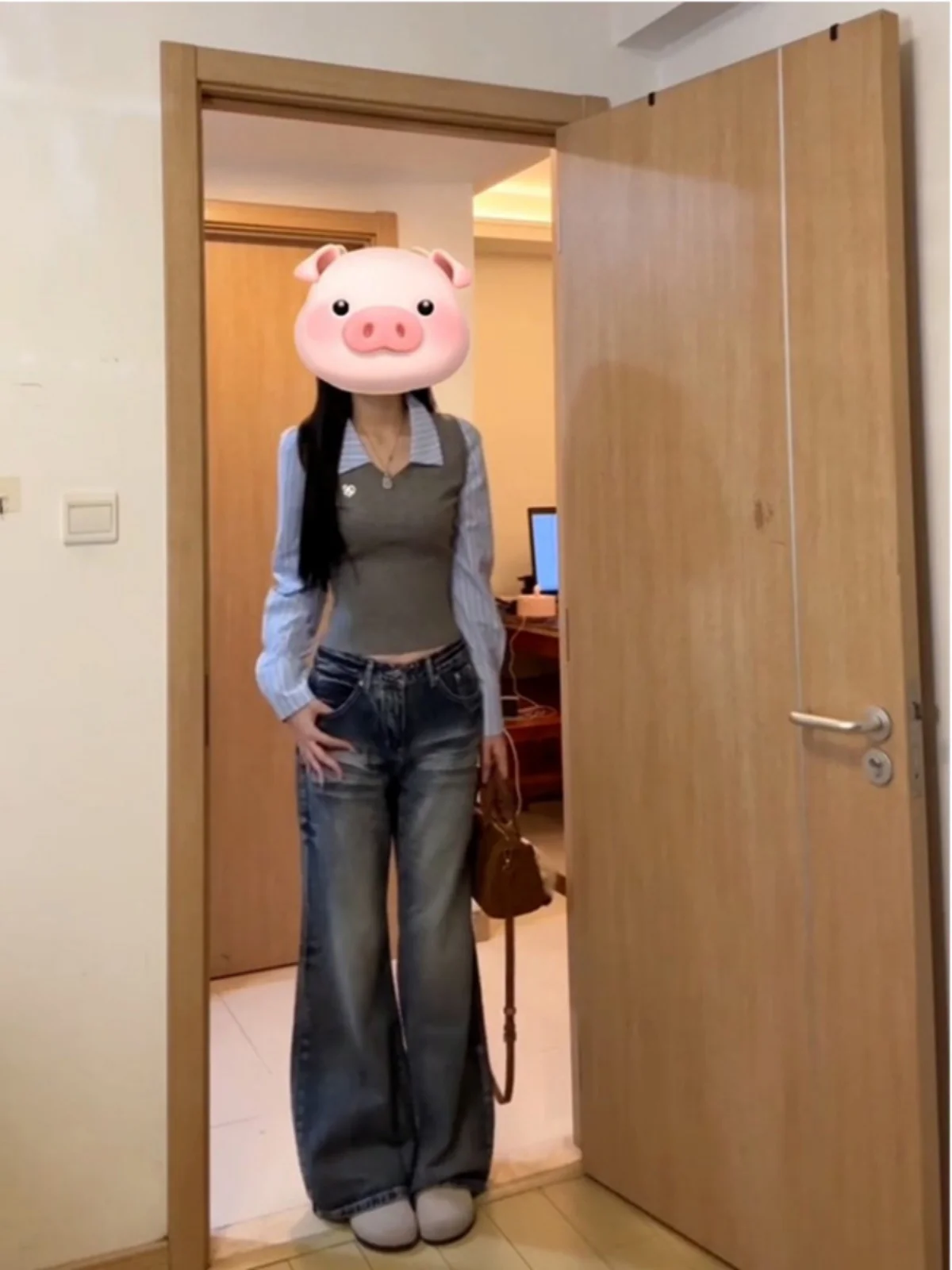 Grande taille coupe ajustée rayé Patchwork Long Sve femmes irt American College Sle faux deux pièces Sle haut d'automne