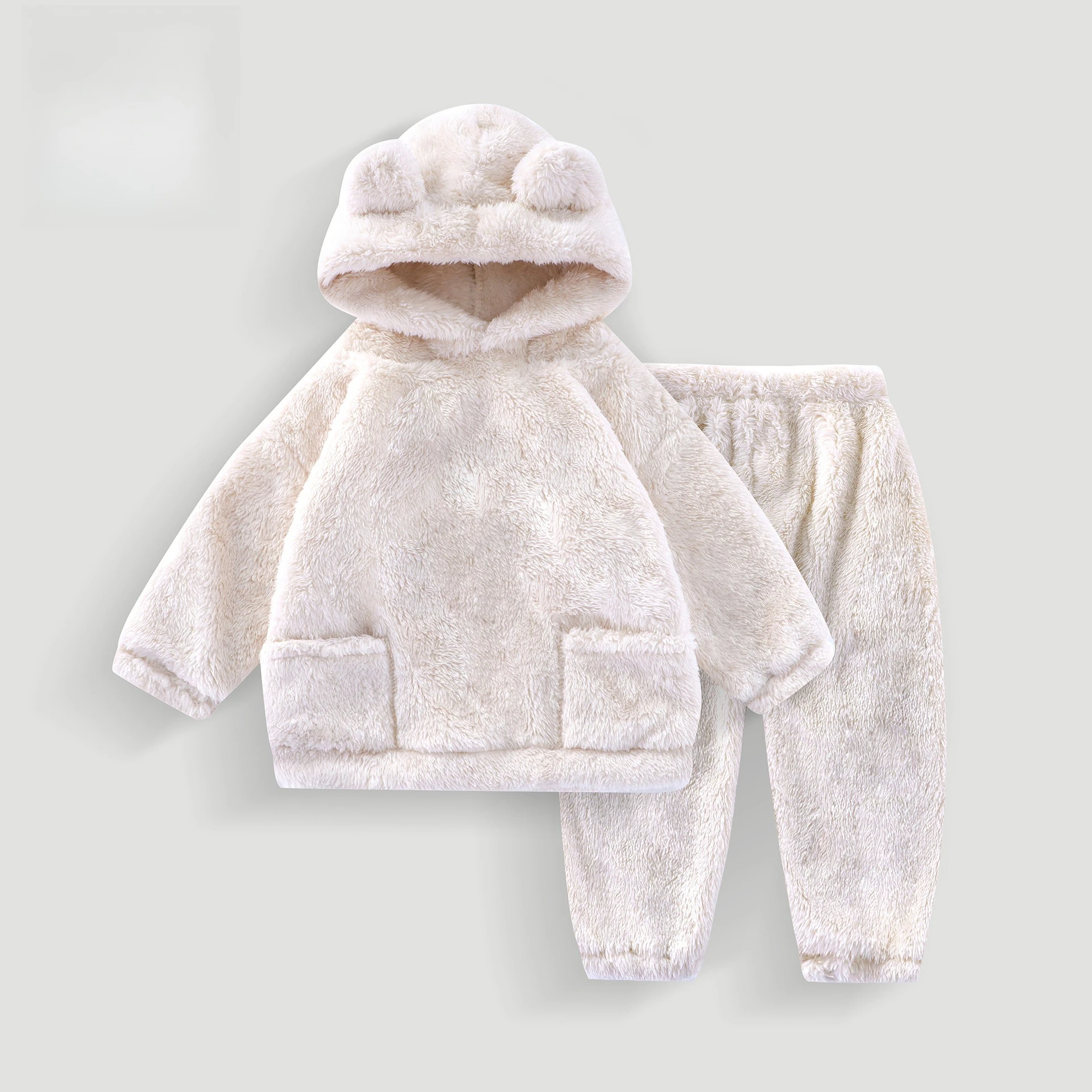 

Children Pajamas Baby Winter Wear Girl Boy Fleece Lining Soft Cozy Kid Adorable Plush Set Hooded Pullover Top Long Sleeve Pants