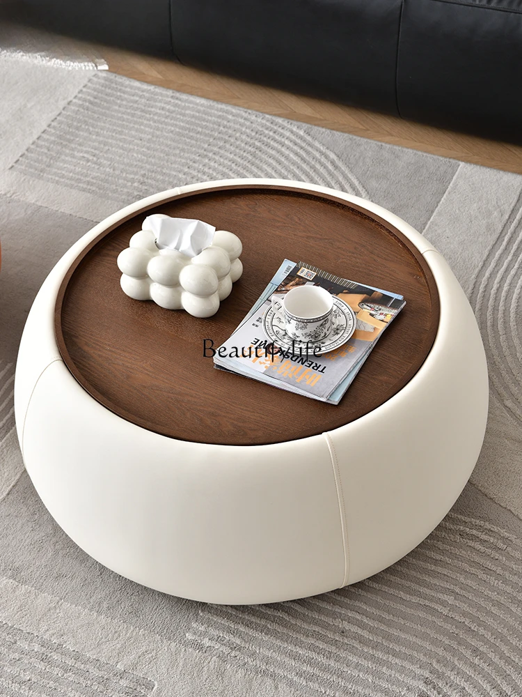 

Italian simple cream wind round storage coffee table living room home creative size round coffee table