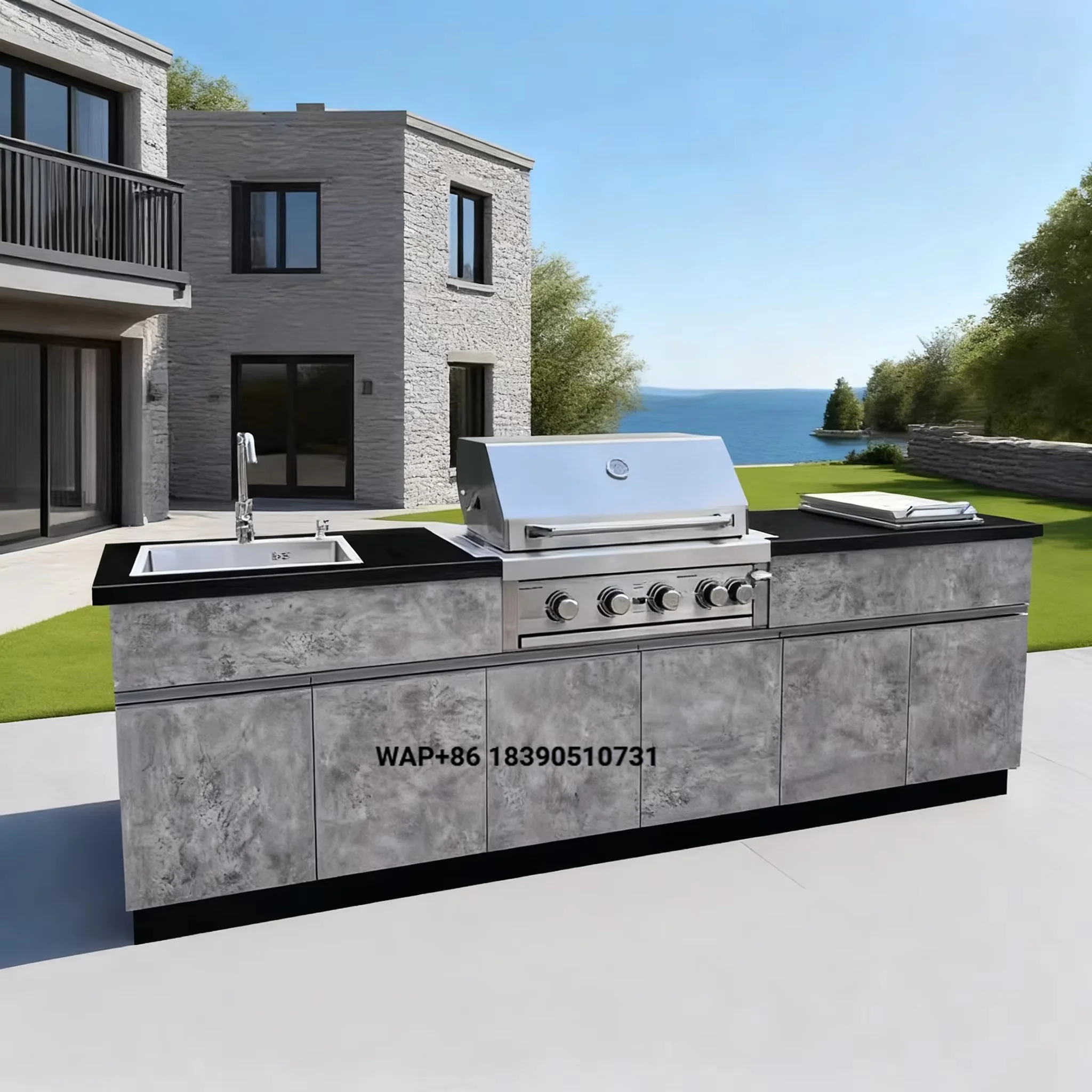 Modern Villa Patio Built-in BBQ Grill | Garden Showhome Prefabricated BBQ Island | Waterproof Aluminum Alloy Outdoor Kitchen