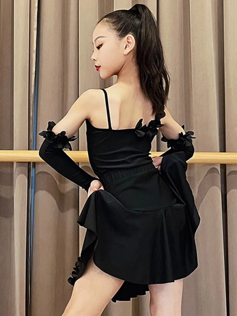 Kinder Meisje Latin Dans Geplooide Rok Training Pakken Rugloze Samba Stierenvechten Chacha Rumba Professionele Wedstrijd Kostuum