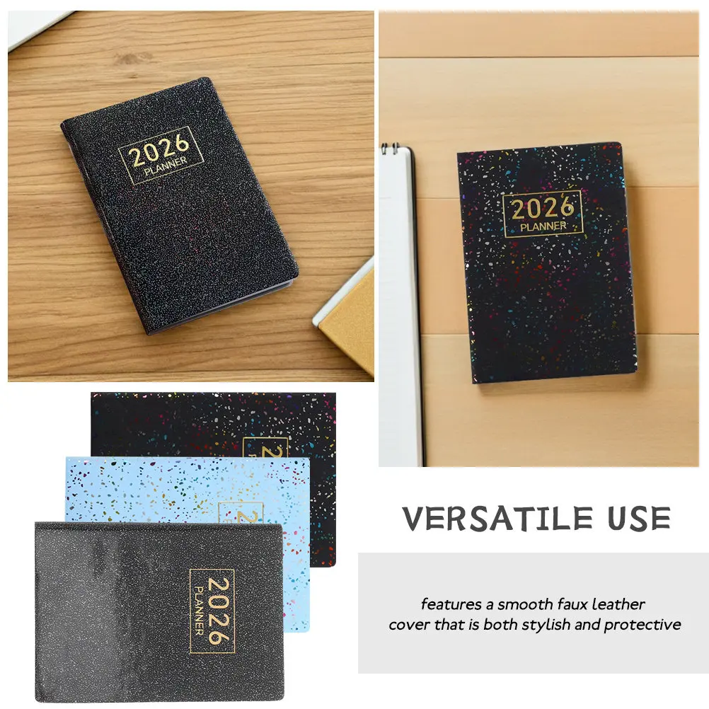 3Pcs A7 Pocket Size 2026 Mini Daily Planner Compact Portable Academic Schedule Book Sewn Binding Ink Resistant Paper