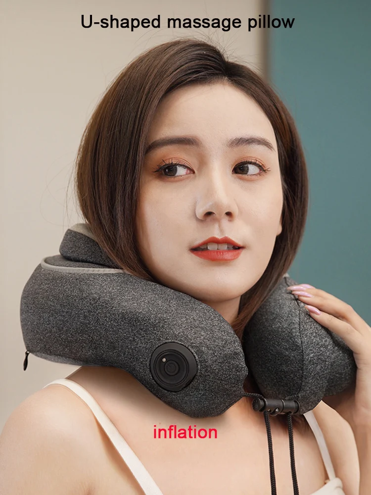 Travel Inflatable Neck Pillow U-shaped Cervical Neck Massager Shiatsu Kneading Neck Brace Support Portable Break Sleep Pillow