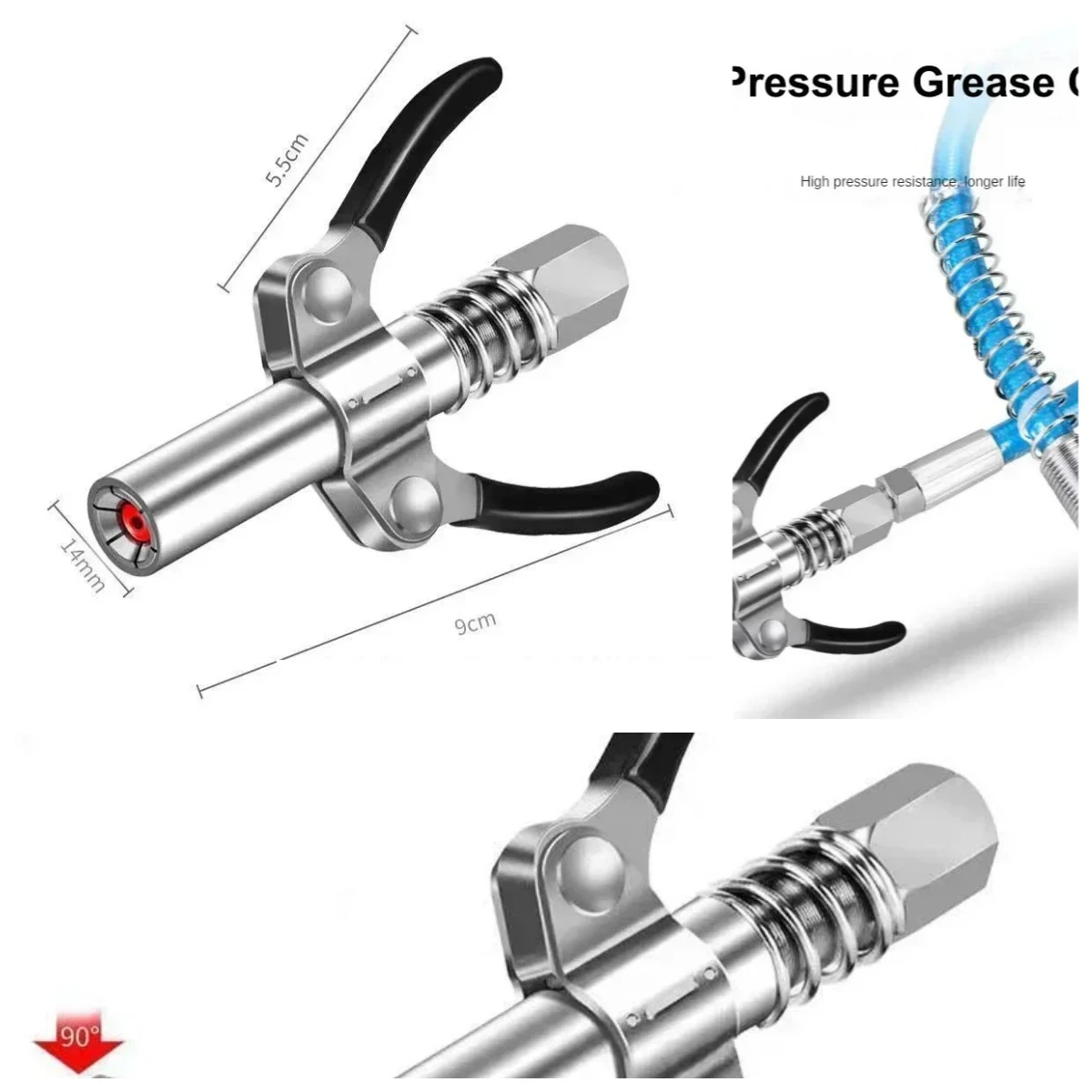 Grease Coupler Heavy-Duty Quick Release Grease   Coupler NPTI/8 10000 PSI Two Press Easy To Push Accessories