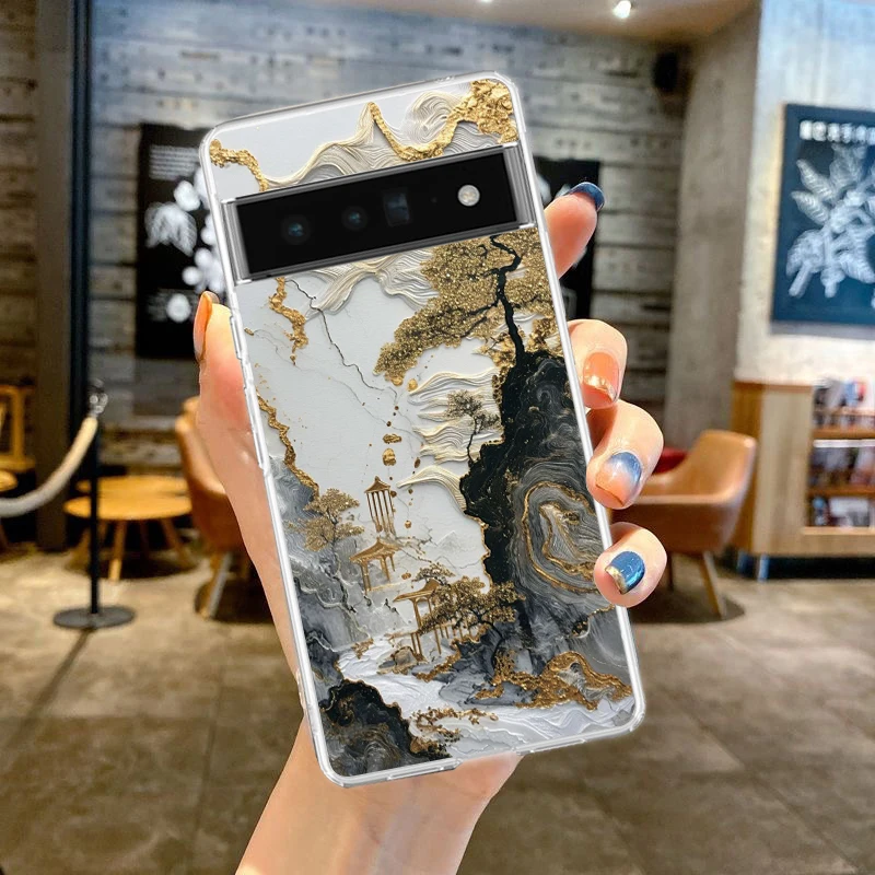 Landscape Painting Phone Case Cover for Google Pixel 8 7 6 5 4 4XL Shockproof Silicone 7A 6A 5A 4A 3A 3AXLPro Transparent Shell