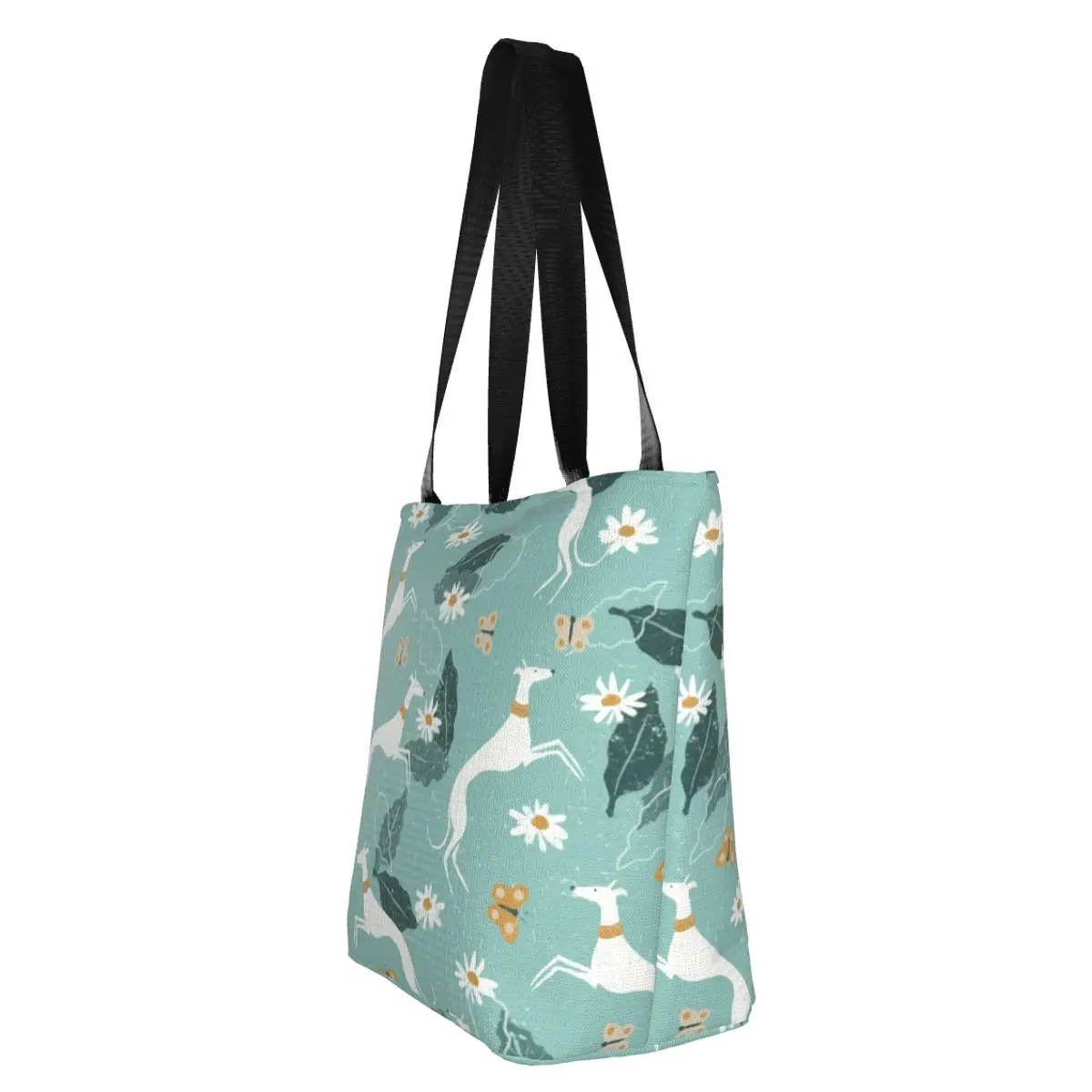 Custom Greyhound And Butterfly Shopping Canvas Bag Women Washable Groceries Dog Tote Shopper Bags