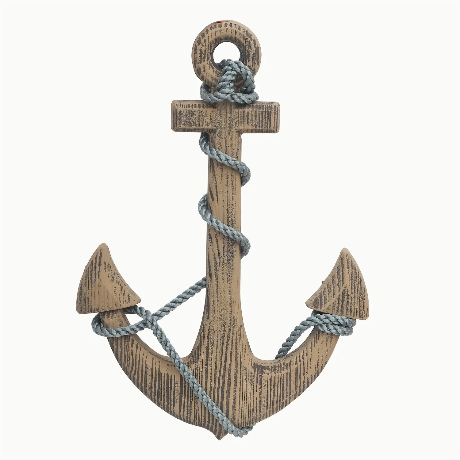 Wooden Boat Anchor Wall Decor – Natural Light Brown Nautical Theme Decoration for Living Room, Bedroom or Entryway – Handcrafted