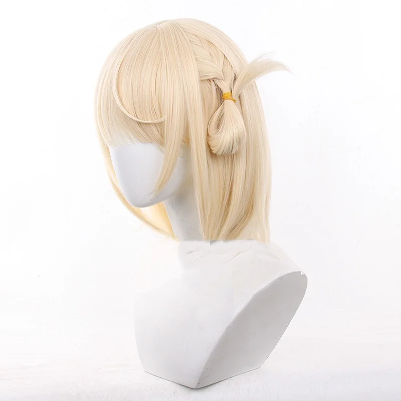 Shigure Ui شعر مستعار تأثيري الألياف شعر مستعار اصطناعي أصفر مزدوج ذيل حصان شعر مستعار قصير + غطاء شعر مستعار VTuber شعر مستعار تأثيري