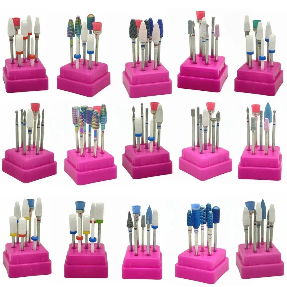 Jeu de forets à ongles en carbure de tungstène/céramique, accessoires de Machine de manucure, fraise, lime à ongles électrique, 7 pièces/boîte