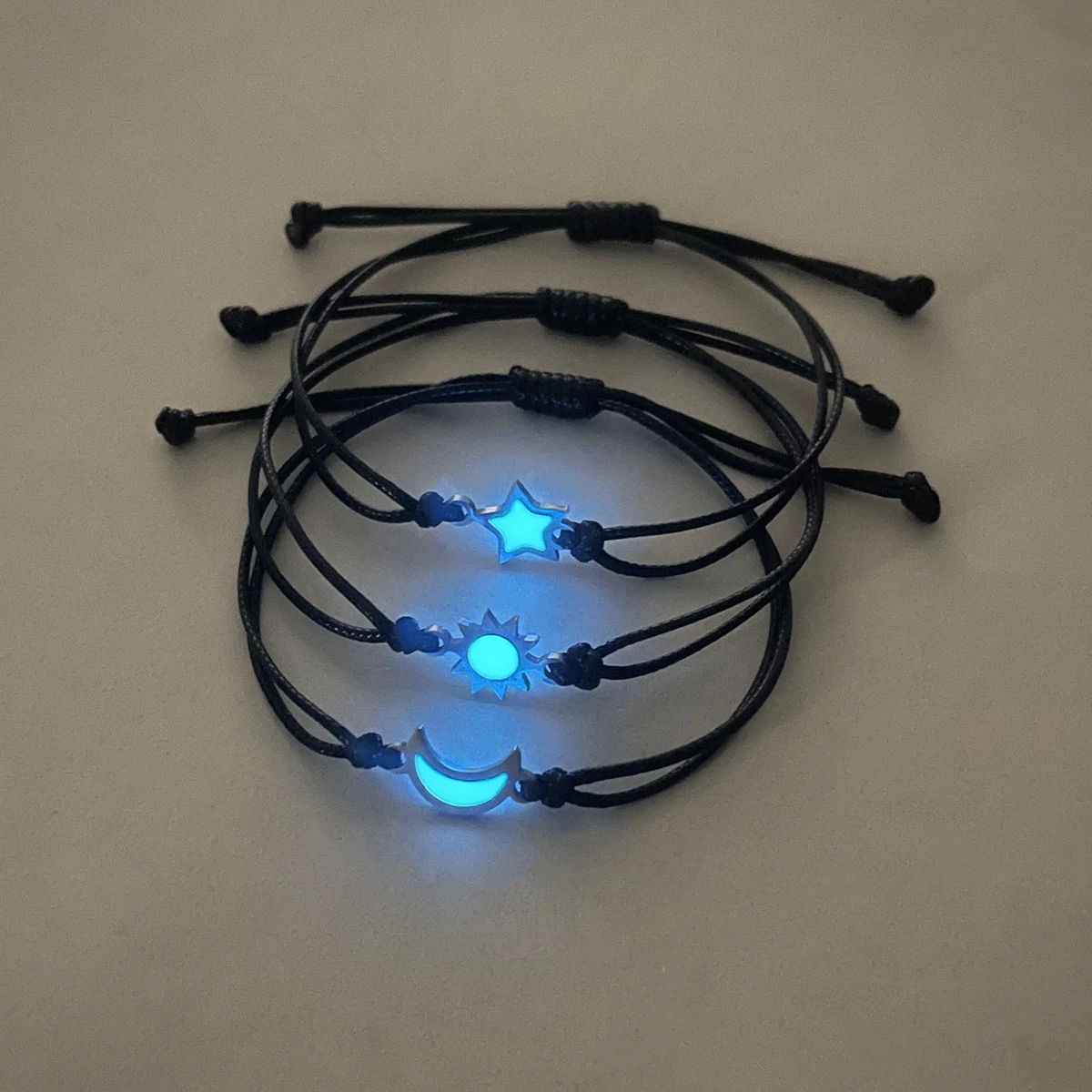 3 Pieces Luminous Sun Moon Star Handwoven Stainless Steel Classic Bracelet for Couple Fashion Accessory