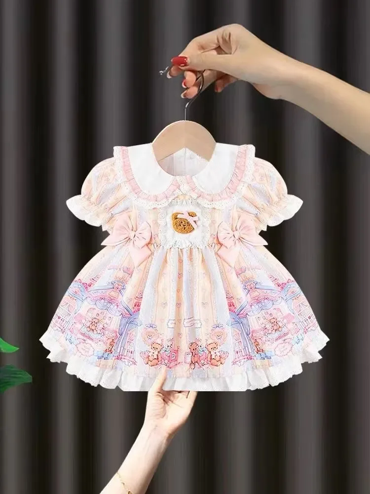 Vestido de verano de Lolita para niñas, ropa de princesa con lazo de oso, tutú, 2023