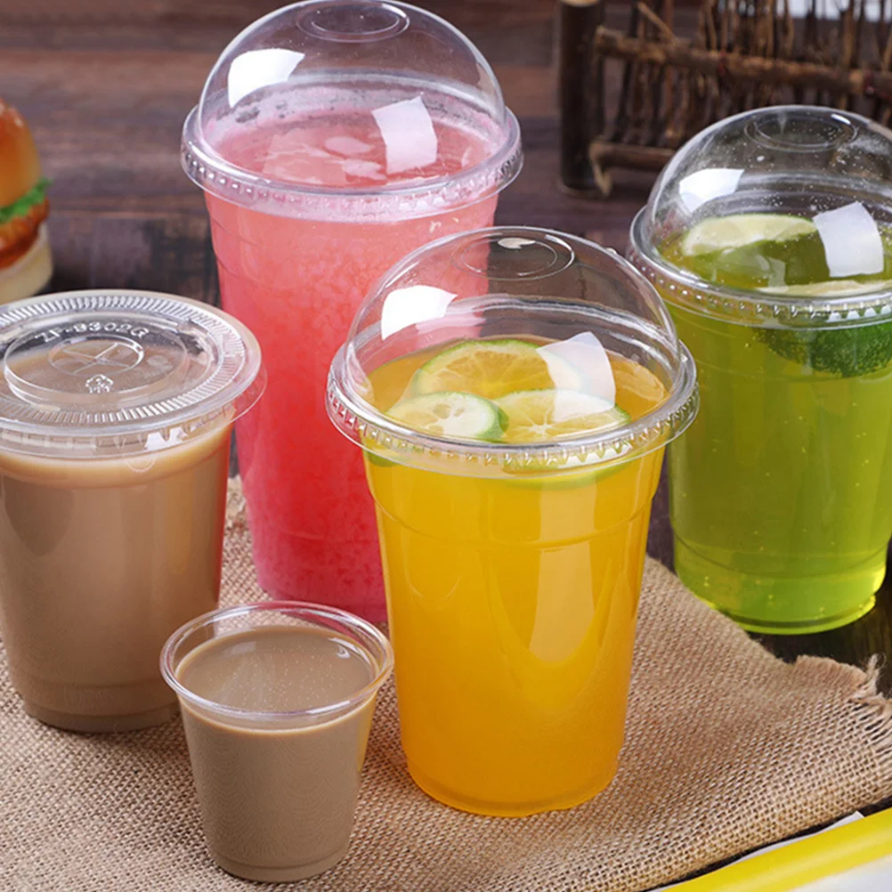 30 Sets Drink Juice Cup Cold Cups Fruit With Lid Bubble Tea Packing Clear Mugs Coffee Lids Design Plastic Lemon Beverage