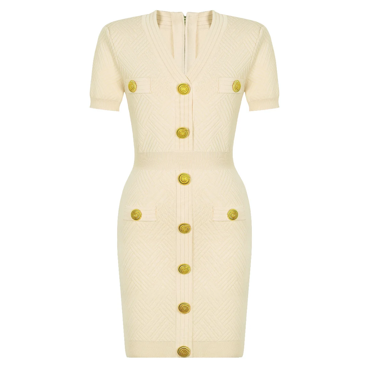 ZJYT Nuovo 2025 Abito maglione lavorato a maglia con scollo a V da donna Manica corta Bottoni Casual Aderente Abito estivo nero Elegante tubino per le feste