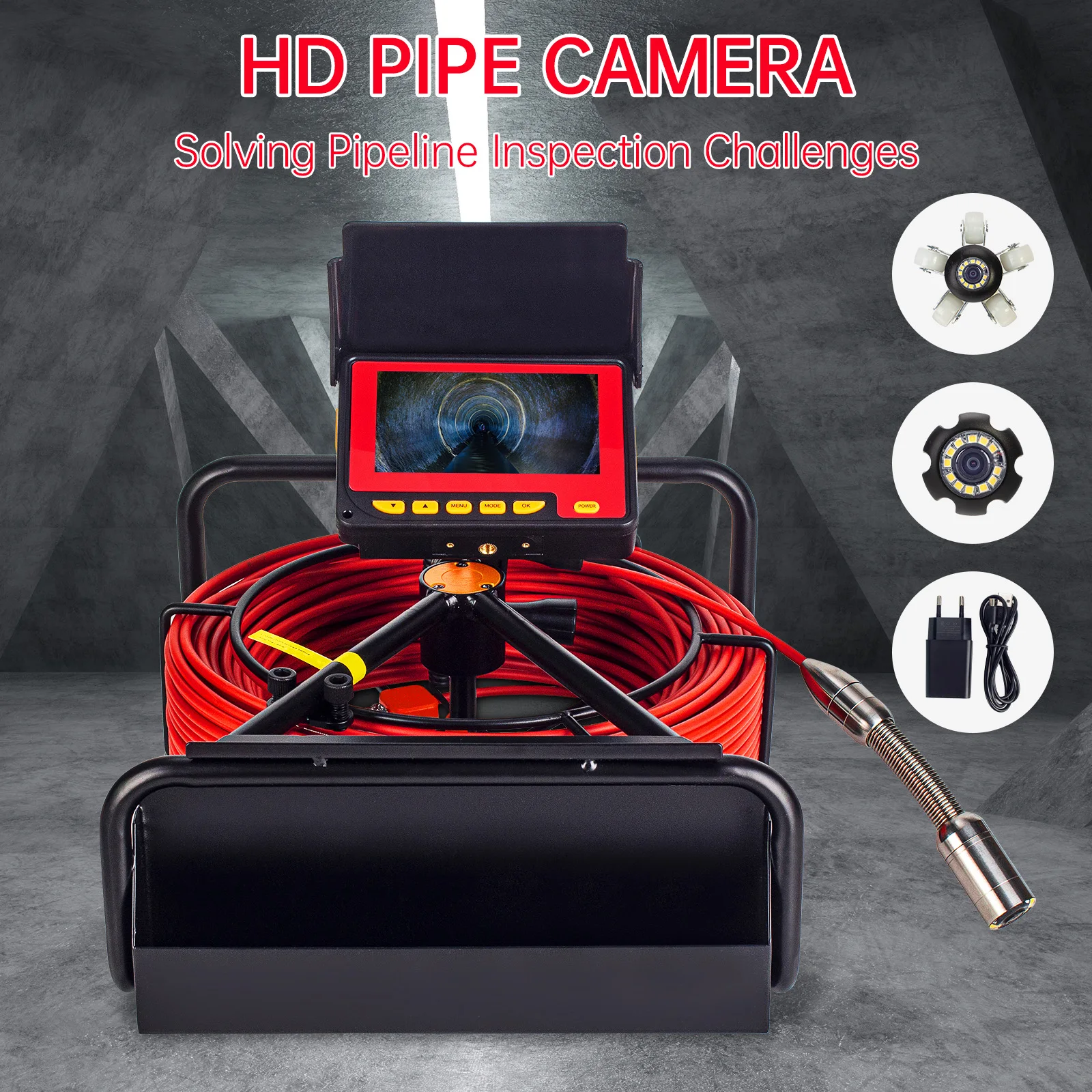 23MM Pipe Inspection Camera With DVR 16GB FT Card,SYANSPAN Sewer Drain Industrial Endoscope 8500MHA Battery 10/20/30/50M