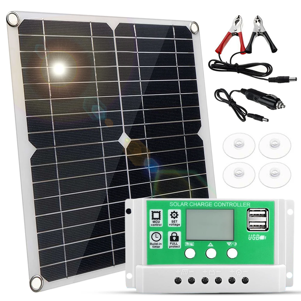 Solar Panel Kit Monocrystalline Solar Panel +100A PWM/60A Charge Controller + Battery Clips22% High-Efficiency for RV Boats