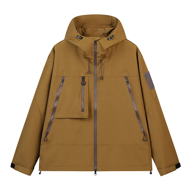 

Men Jacket Autumn New Windproof Waterproof Long Sleeve Male Outerwear Solid Color Pocket Zipper Outdoor Sport Man Hooded Coat