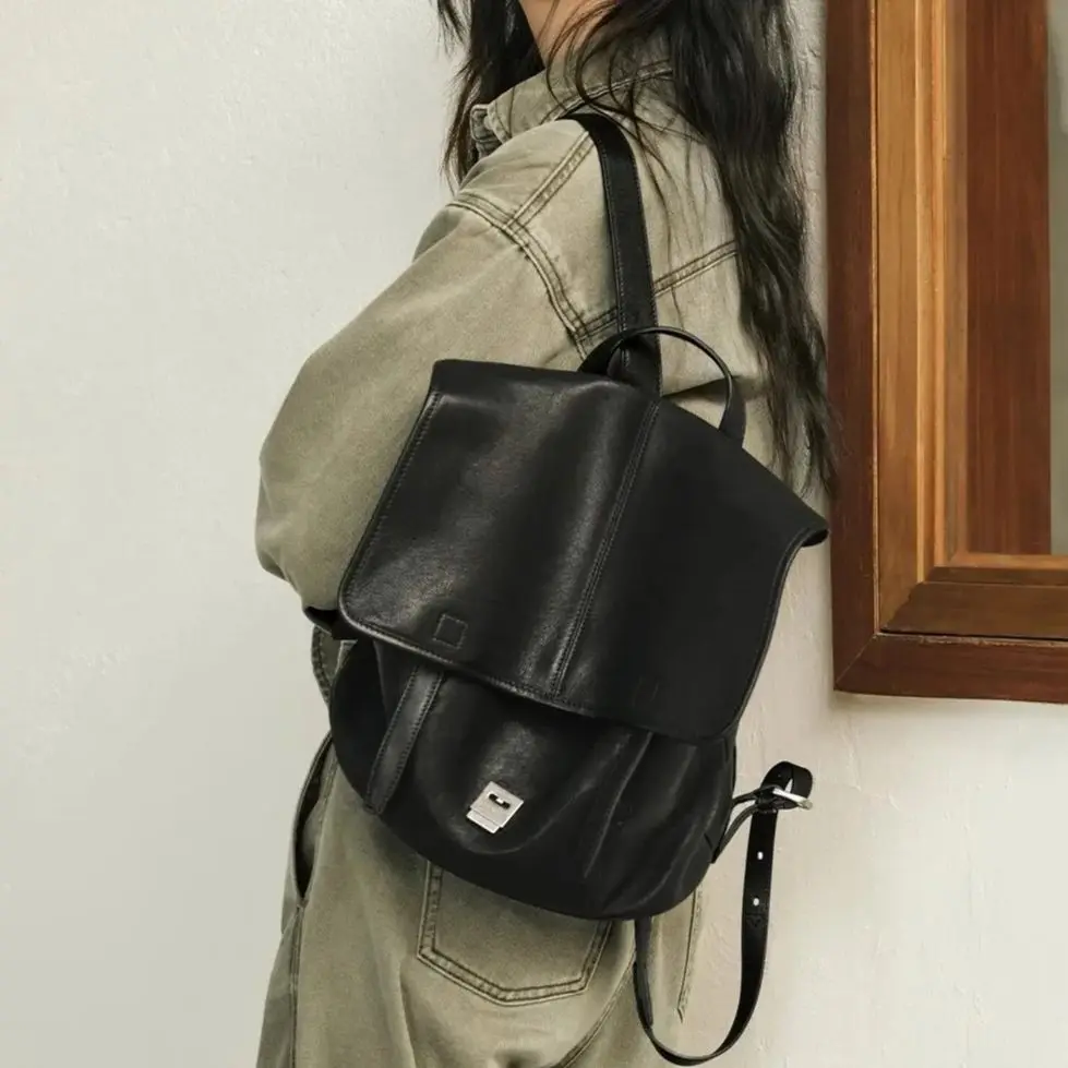 Women's Men Leather Backpack - Large Capacity for Work Commute Casual Use Spacious Soft