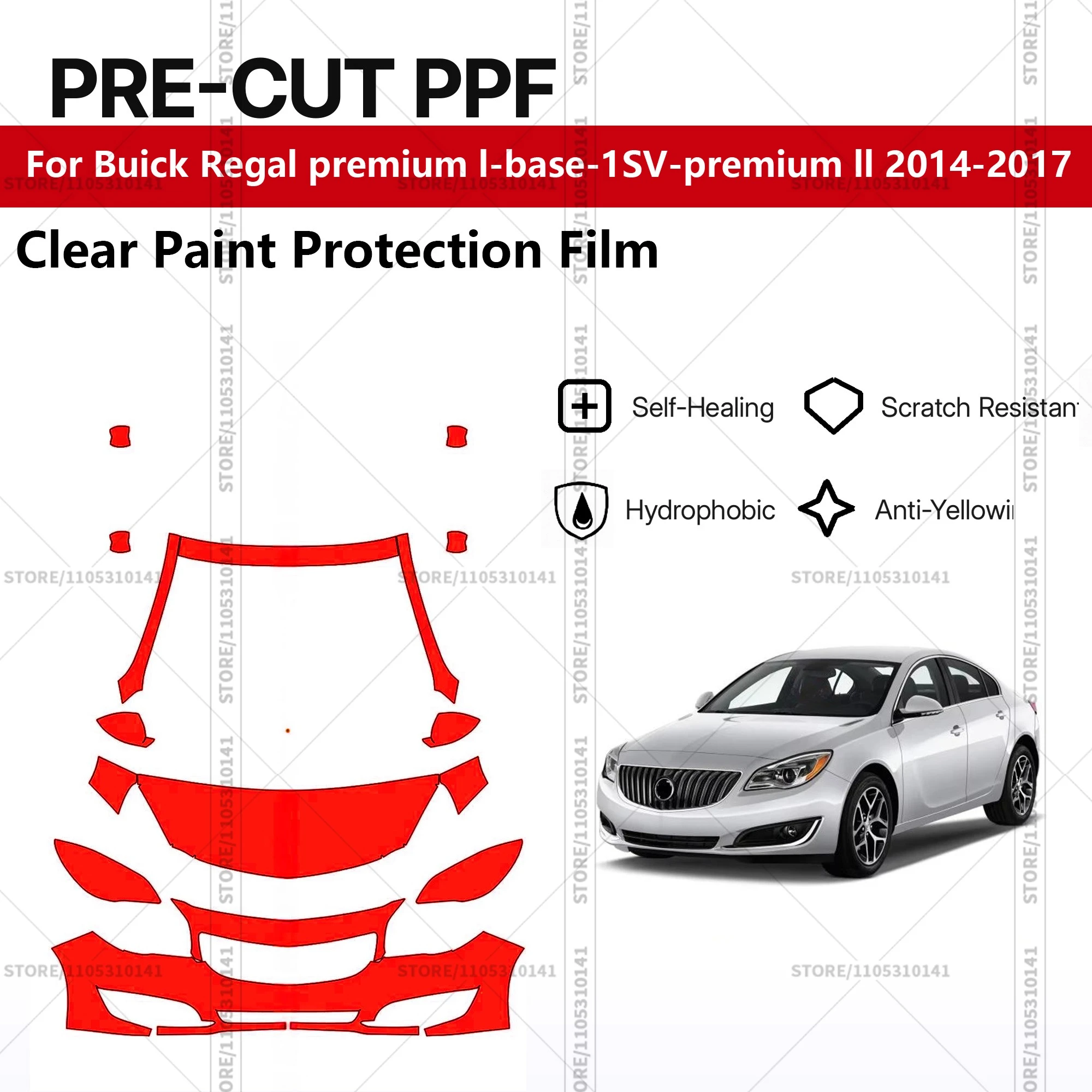 

Для Buick Regal Premium L Base-1SV-Premium II 2014-2017: Предварительно вырезанная прозрачная защитная пленка PPF для автомобиля