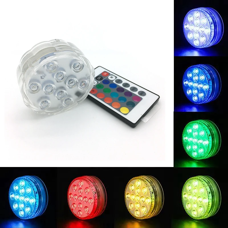 

10leds RGB Submersible Light Underwater LED Night Light Swimming Pool Light for Outdoor Vase Fish Tank Pond Disco Wedding Party