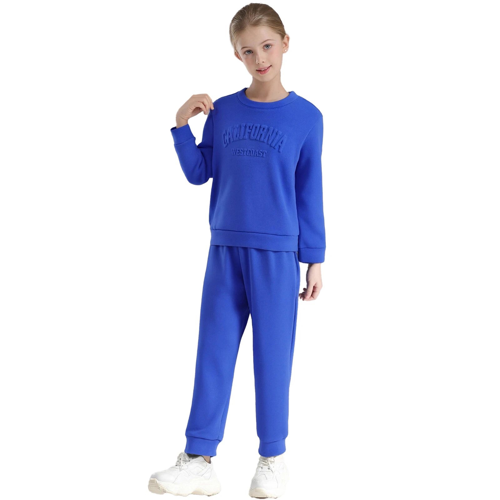 

Kids Girls Sports Outfit 2-Piece Winter Warm Casual Sweat Suit Round Neck Long Sleeve Letter Pattern Sweatshirt with Sweatpants