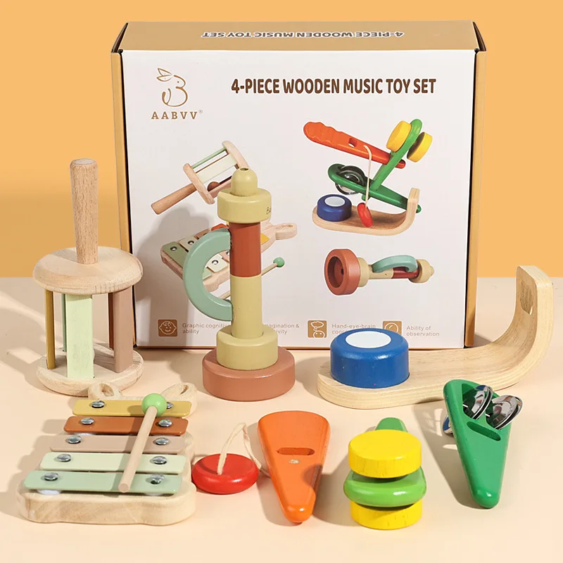 wooden-musical-instrument-toy-set-baby-early-education-music-percussion-toys-horn-hand‑eye-coordination-training-toddler-gift