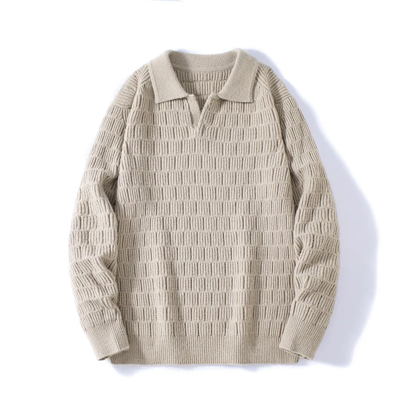 

Женский свитер GIOIOM, осенне-зимний свитер с отложным воротником в вертикальную полоску, 20225, высококачественный свободный вязаный свитер с защитой от скатывания