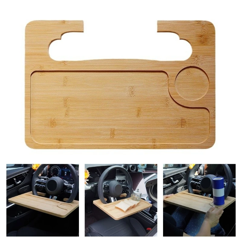 

D0UC Thickened Bamboos Steering Wheel Tray Car Desk For Meals Work Laptop In Vehicle