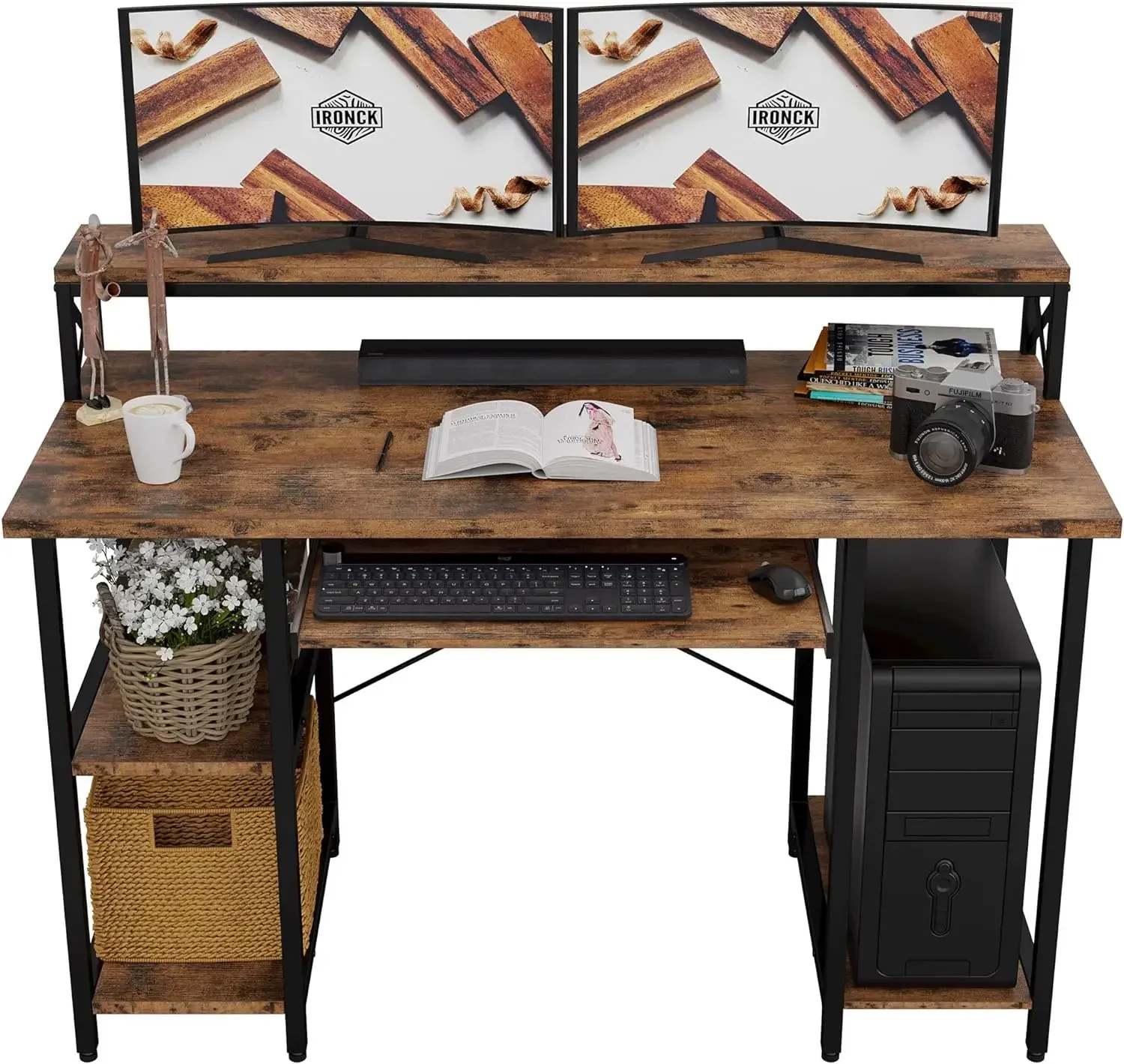 

Furniture suppliesIRONCK Computer Desk 47", Home Office PC Desk with Keyboard Tray Monitor Stand Storage Shelf CPU Stand, Modern