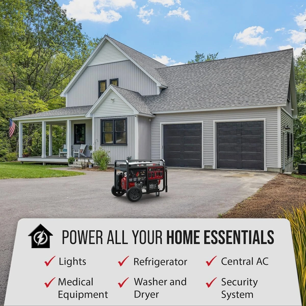 

DS13000MXT 13,000-Watt 500cc Tri Fuel Portable Generator - Gas, Propane & Natural Gas, Remote Electric Start