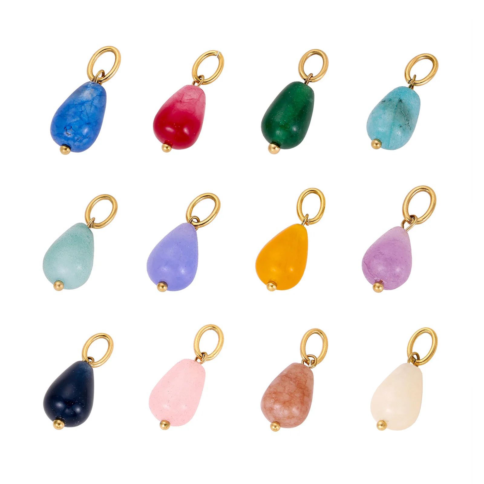 304 Stainless Steel Charms Natural Stone 14K Gold Plated Drop Pendants For DIY Necklace Jewelry Making 22cm X 8cm, 2 Piece