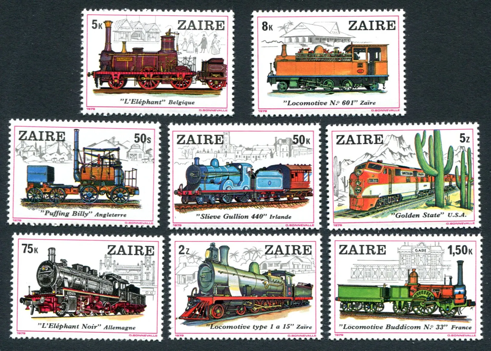 Zaire Post Stamps Postage Year1980 Loco Train Locomotive Engine 1 Set 8 New Collectible Postage Stamps Material For Scrapbooking