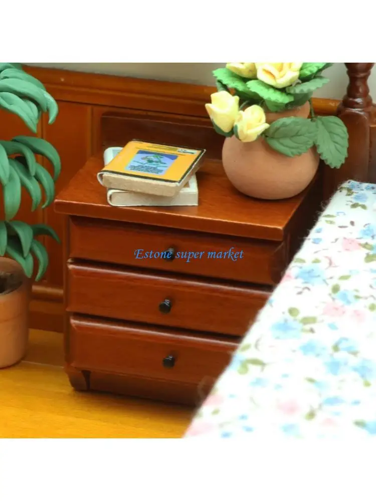 090B Wooden Bedside Table Miniature Furniture For Doll House Bedroom Scene Setting