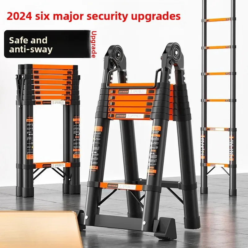 For for Thickened Carbon Steel Telescopic Ladder Household Multifunctional Herringbone Bamboo Folding